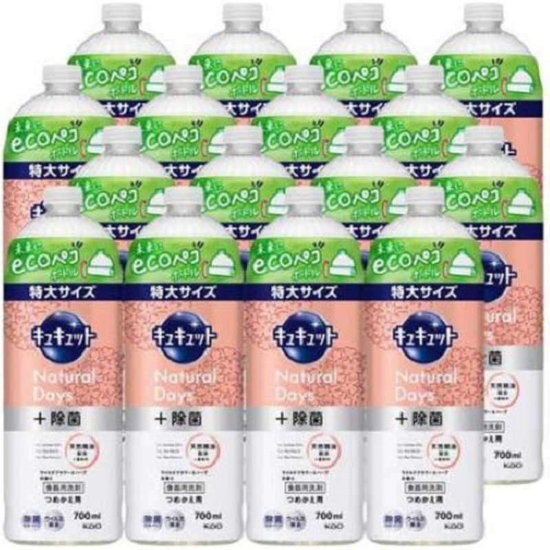 花王　(ケース販売) キュキュット Natural Days+ 除菌 ワイルドフラワー&ハーブの香り つめかえ用 700mL×16個