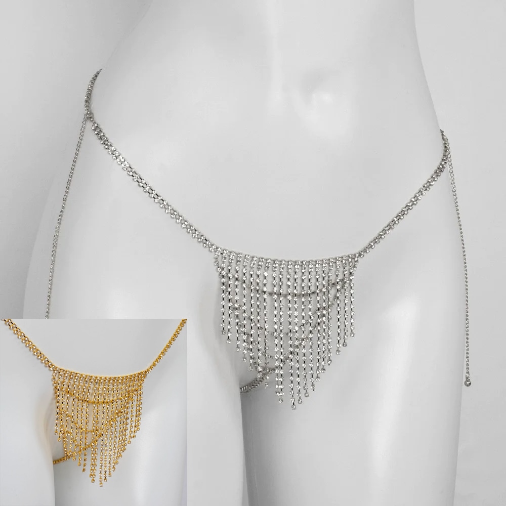 クリスタルビキニTバックボトムボディチェーン クサリ 下着 アンダー 水着の下 パンツ 洋服 水着 鎖 ジルコニア ラインストーン 面白い ユニーク 銀色 金色 ゴールド シルバー mtr004 4,675円