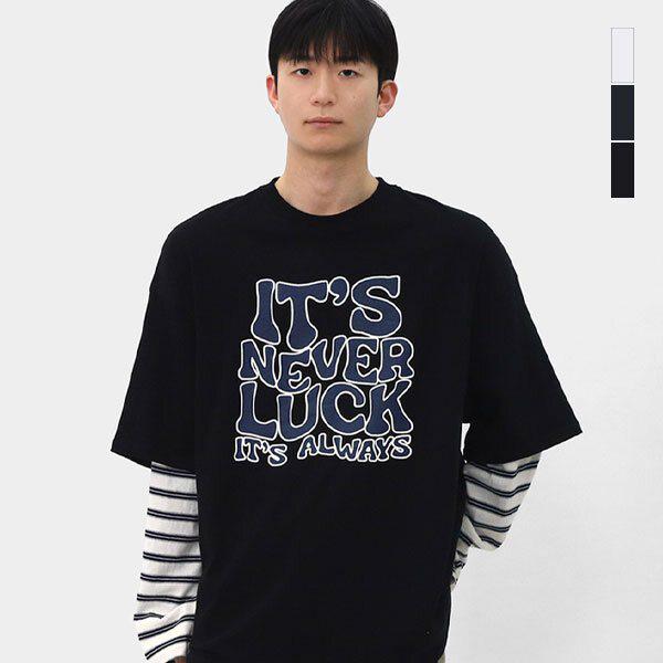 メンズレタリングストライプレイヤード長袖Tシャツ SMIL001