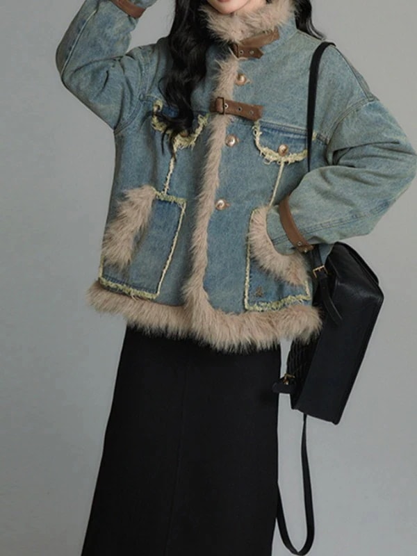 2025秋 冬新作アウターデニム コート 保温 ジャケット 厚手保温 アウター 秋 冬 ファーコート ゆったり トップス