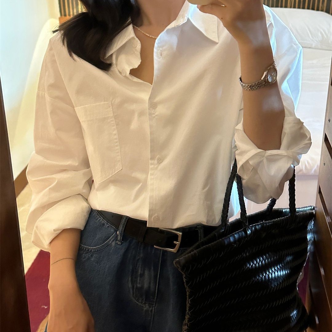 高級 白 シャツ レディース 長袖 アウター ゆったり 学生 塩系 ファッション シャツ トップス おしゃれ27158