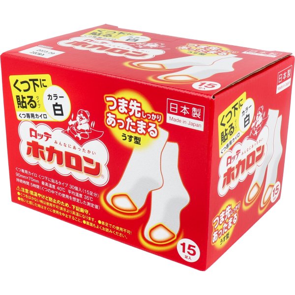 使い捨てカイロ ロッテ ホカロン くつ下に貼るタイプ くつ専用カイロ 15足入り X5箱