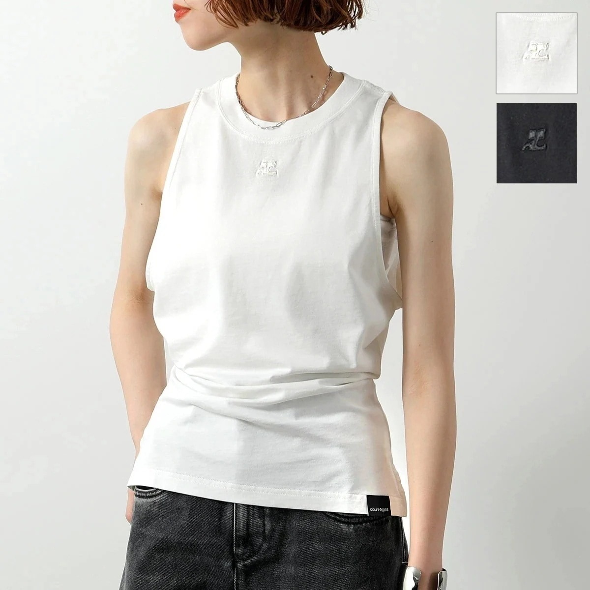 Courreges クレージュ タンクトップ FITTED TANK TOP 125JDE094JS0107 レディース ノースリーブ ロゴ 刺繍 カラー2色