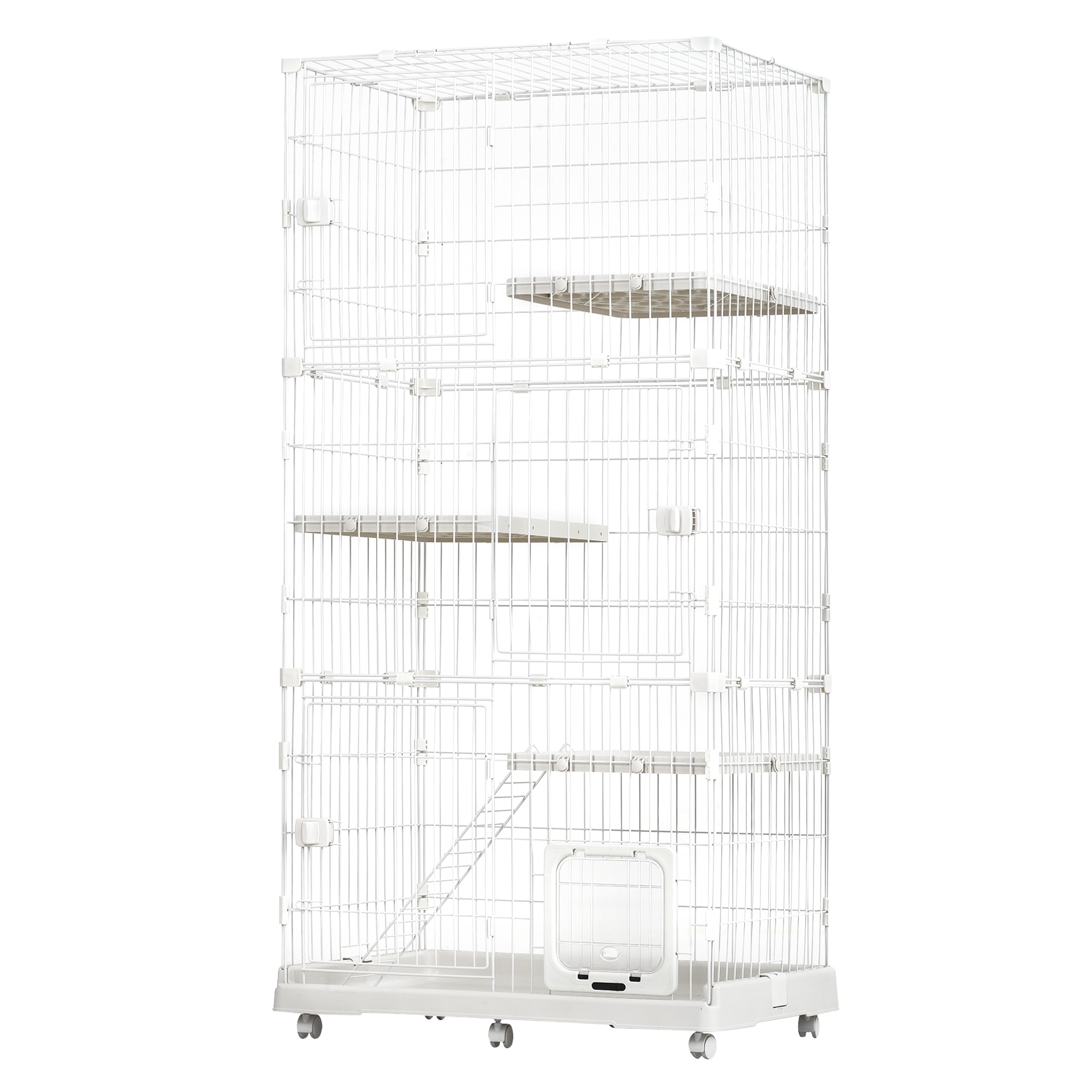 猫 ケージ 収納型 キャットケージ 3段 1段2段可能 キャスター付 キャットハウス White PlasticGGSP438 14,319円