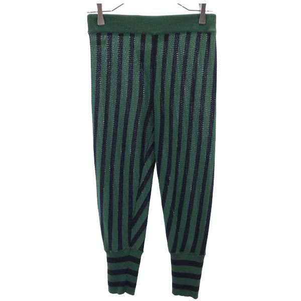 イタリア製 ストライプ ニットパンツ 40 グリーン系 レディース