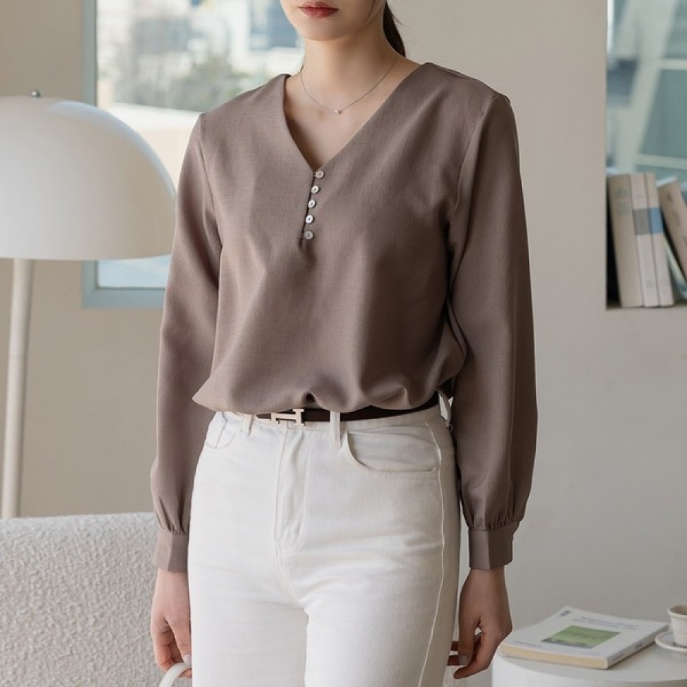 (Elysia) イートンVリングボタンブラウス