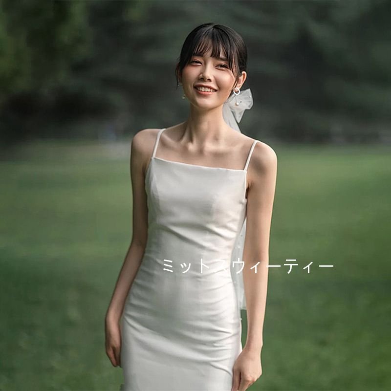 ウェディングドレス 結婚式 二次会 ホワイト 花嫁 白ワンピース ロング丈ドレス キャミソール シン