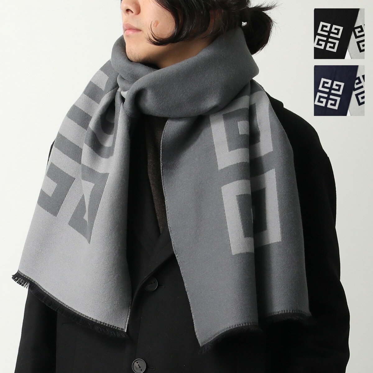 GIVENCHY ジバンシィ マフラー J6262 メンズ フリンジ ストール バージンウール 4G カラー3色