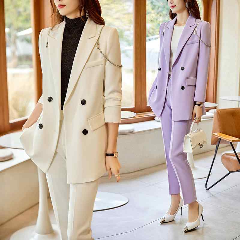 レディース ファッション フォーマル スーツ ビジネス ハイエンド プロ 春秋 OL 作業着 ダブルブレスト ジャケット パンツ セットアップ 女性用