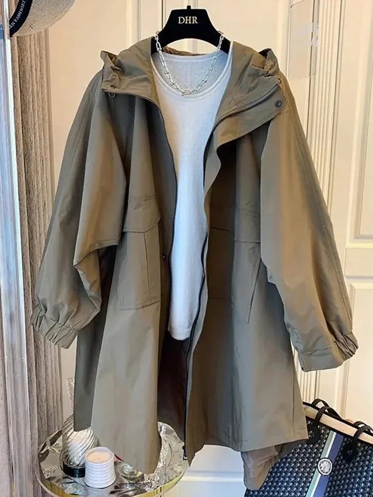 ウインドコート レディース トレンチコート ジャケット ポケット ミドル丈 フード付き ゆったり カジュアル 韓国