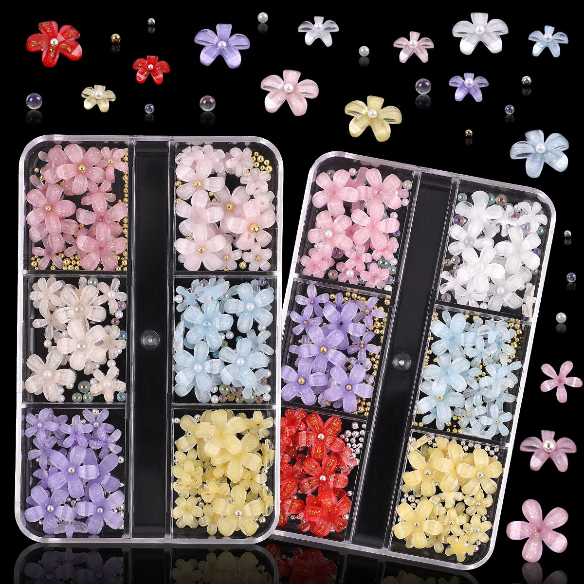 【1点ご購入 で10点プレゼントいたします】氷透小花五弁花ネイルパーツdiy手作りネイルアクセサリー大小混在材料