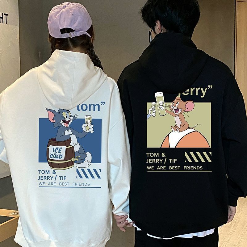 猫とネズミの帽子付きガードルの薄いカップル服新型ファッション秋のカップル版春秋のコート