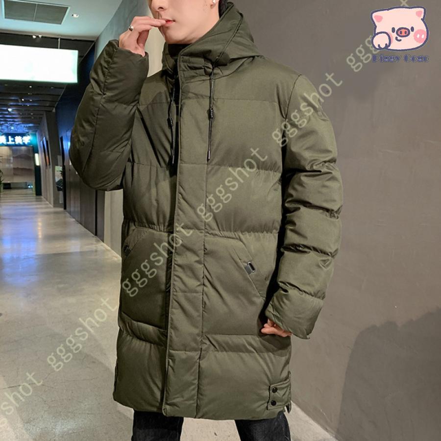 冬の特恵メンズ ロング ダウンジャケット 長袖 厚手 秋冬 無地 ダウンコート 中綿 フード付き 防風 暖かい 綿入れ アウター ゆったり カジュアル 登山 旅行 おしゃれ