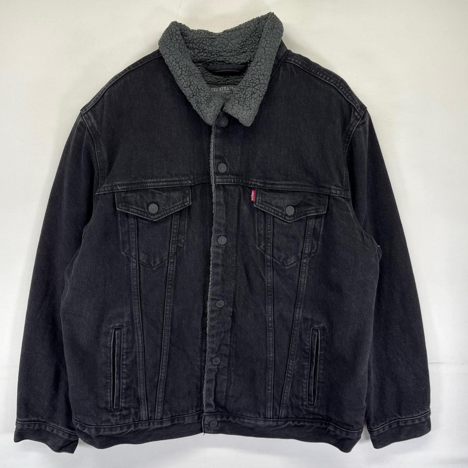 古着 デニム ジャケット デニム 裏ボアライナー スナップボタン 大きいサイズ 胸ポケット 2XL ブラック系 メンズ