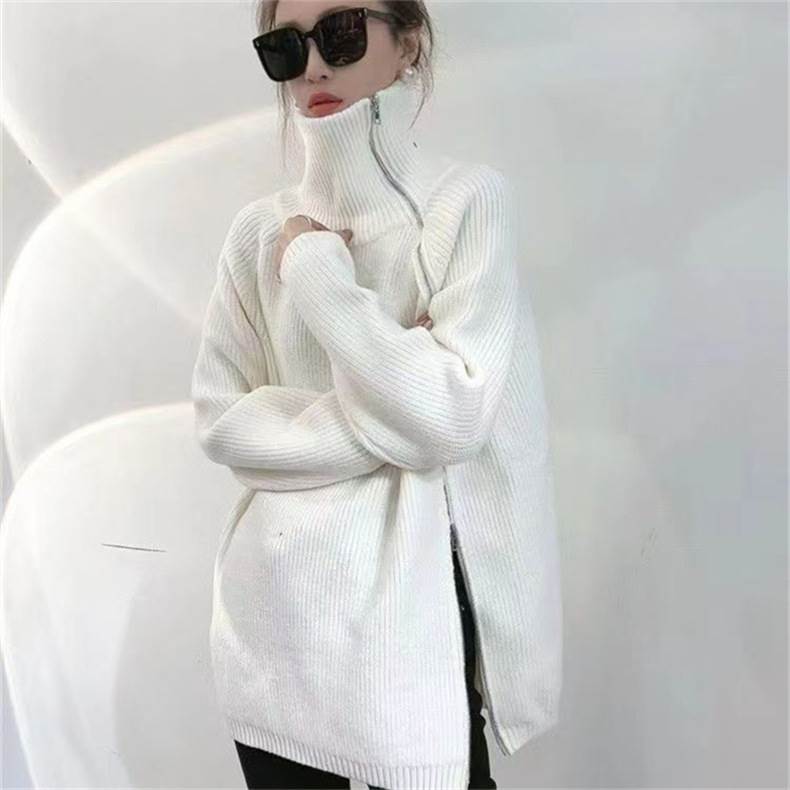 トップス ニット セーター レディース ロング 長袖 ハイネック タートルネック フェミニン ストリート ファスナー ニット かわいい 大人可愛い きれいめ シンプル おしゃれ かっこいい こなれ感