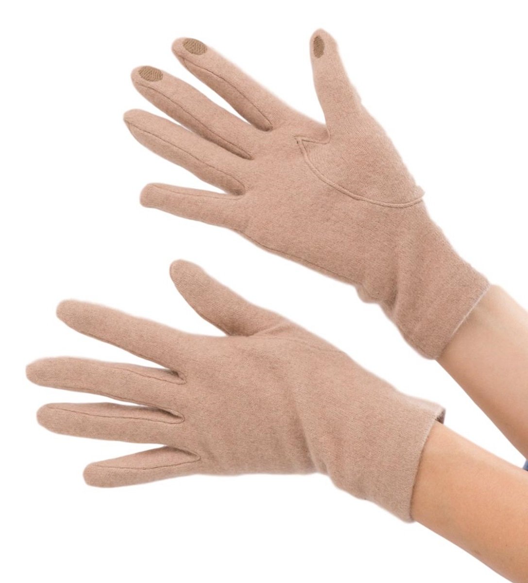 [ELLE] エル 一度 はめたら やめられない カシミヤ100% 日本製 ふわとろ スマホ対応 レディース ジャージ 手袋 クリスマス プレゼント ギフトブランド ロゴ ケース付 (ベージュ, 21