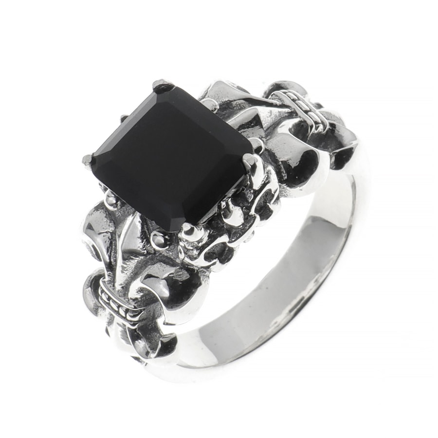 シルバー925 指輪 BS フレア 百合の紋章 ブラックジルコン スクエア 四角 アクセサリー リング 男女兼用 6,943円
