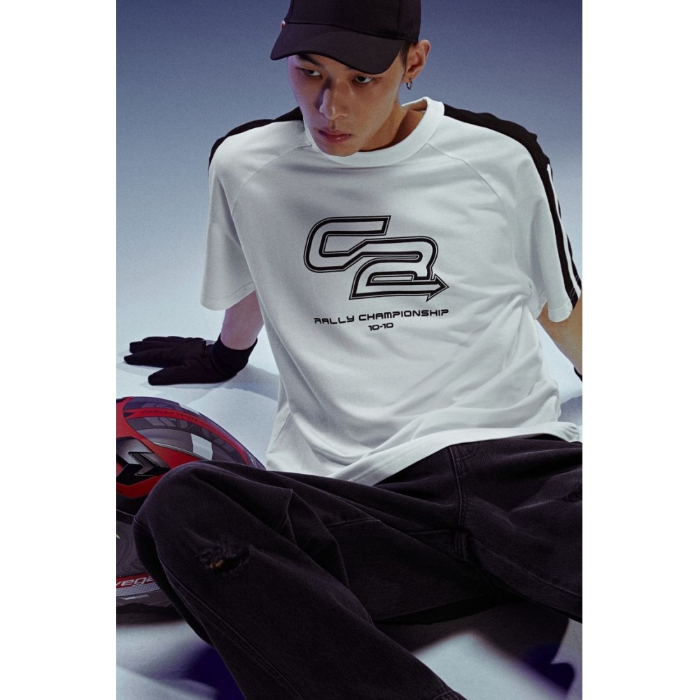 H&M ルーズフィットプリント T シャツホワイト/ラリーチャンピオンシップ