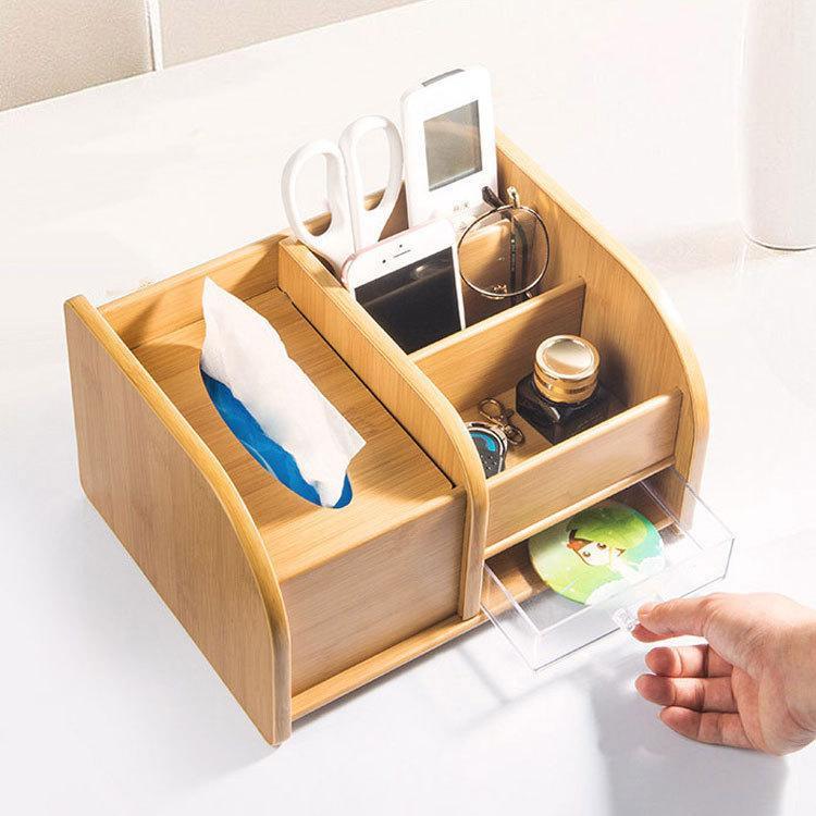 木製収納付きティッシュケース デスク整理 リモコンラック 文房具入れ 化粧品 収納 ティッシュカバー ボックスティッシュケース プレゼント