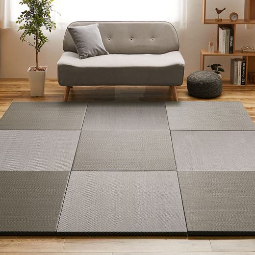 【メーカー直送品】萩原 【9枚組】い草風置き畳 綾模様 約82×82×2.5cm グレー