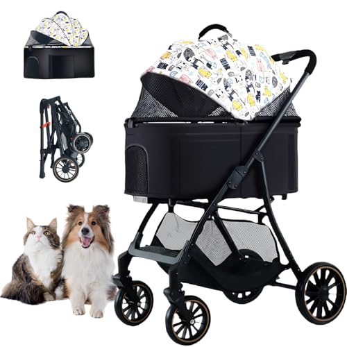 犬用 ペットカート 中型犬 バギー 多頭 分離型 軽量 コンパクト 折り畳みわんタッチ2way ペットカート ペットキャリーカート2匹 最大荷重30KG 付日本語説明書 (747-アニメ白猫)