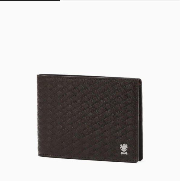 AK Bundang店 ブラウン織り模様 牛革 二つ折り財布 DBWA5E861W3