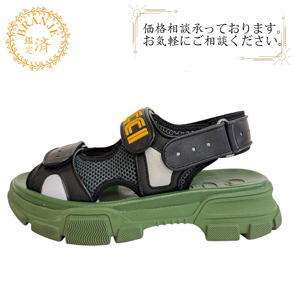 546064 フラッシュトレック ロゴ メッシュ レザー サンダル ブラック メンズ 25.0