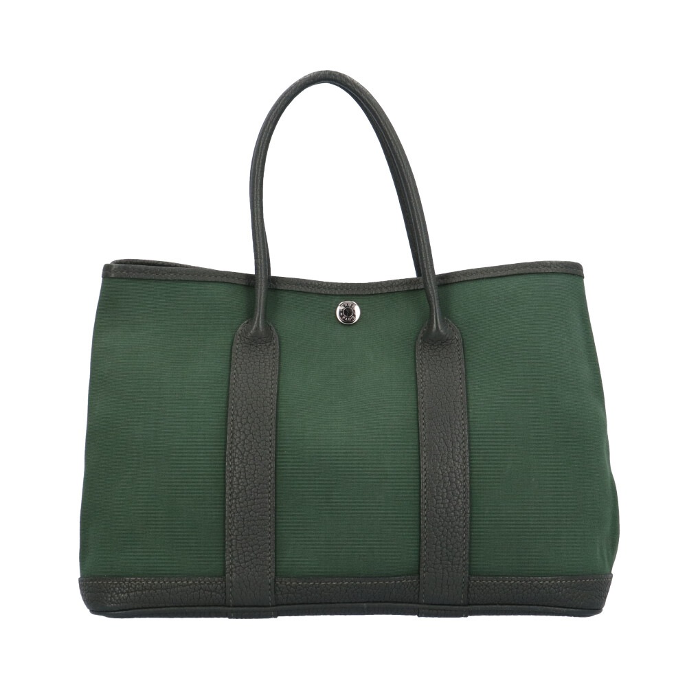 エルメス ガーデンパーティTPM ハンドバッグ トワルアッシュ グリーン HERMES 中古 
