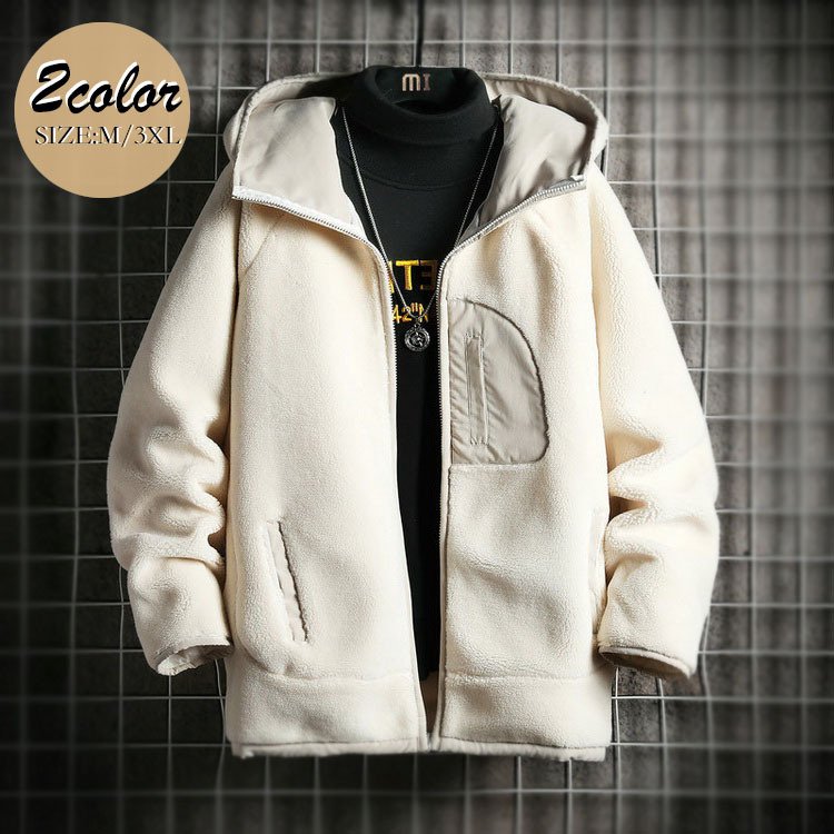 フリースジャケット メンズ ボアジャケット ジップパーカー 長袖 ボアコート モコモコ 冬服 防寒ジ