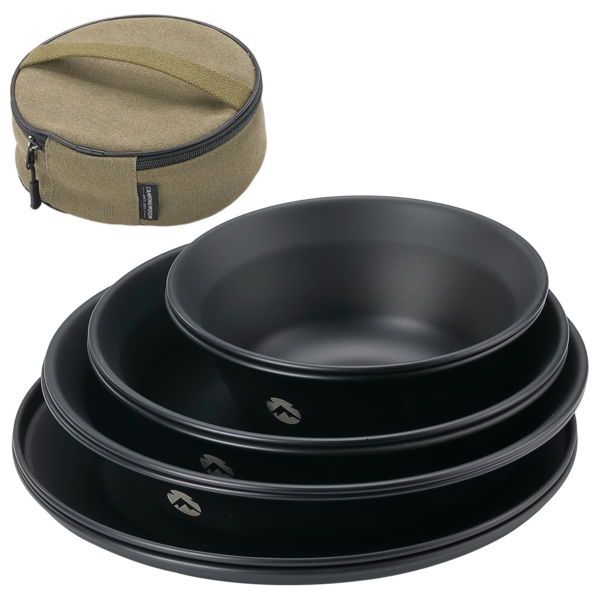 キャンピングムーン(CAMPING MOON) テーブルウェア キャンプ プレート ステンレス 食器 セット 帆布ケース付き 黒 BKS395