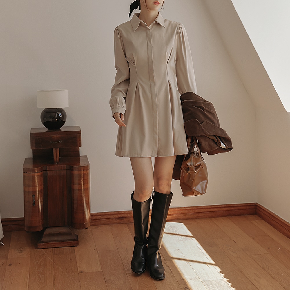 ルエドピンタックシャーリングカラーミニワンピース