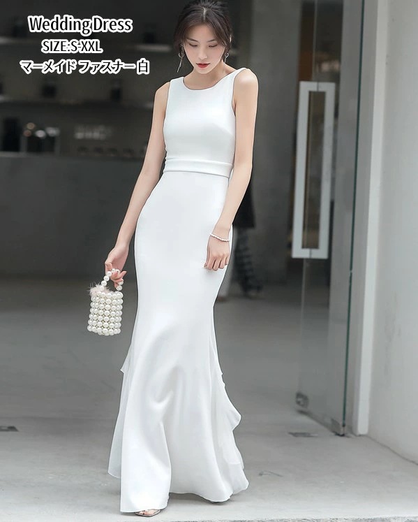 新作入荷 マーメイドドレス 袖なし ウェディングドレス パーティードレス ホワイト 白 結婚式 ドレス ワンピース 二次会 イブイングドレス ロングドレス 大きいサイズ 小さいサイズ おしゃれ フォー