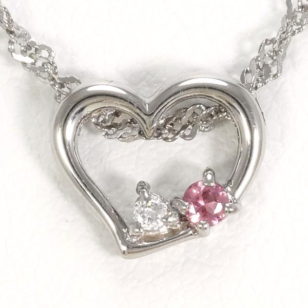 K10 10金 WG ネックレス ピンクトルマリン ダイヤ 0.01 ジュエリー 中古