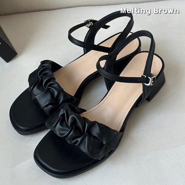 女性用スクランチサンダル ミドルヒールサンダル MT43