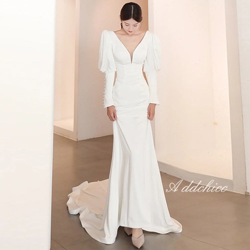 ウェディングドレス マーメイドドレス 長袖 トレーンドレス ロングドレス パーティードレス 花嫁ドレス マーメイドライン イブニングドレス 二次会 謝恩会 結婚式 花嫁 披露宴 コンサート 大きいサイ