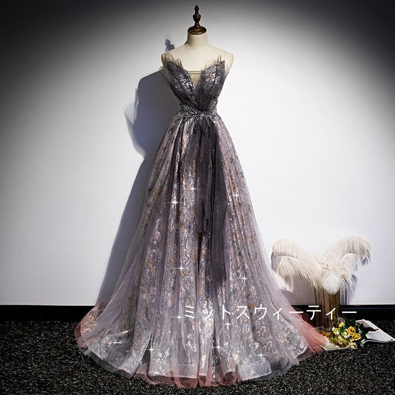 パーティードレス ロング 安い カラードレス 演奏会 結婚式 イブニングドレス 二次会 発表会 カク