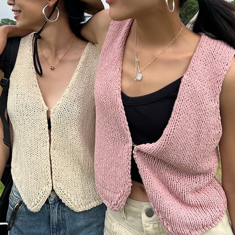 2color レディース オープンニットベスト Vネック サマーニット ベスト トップス ジレ