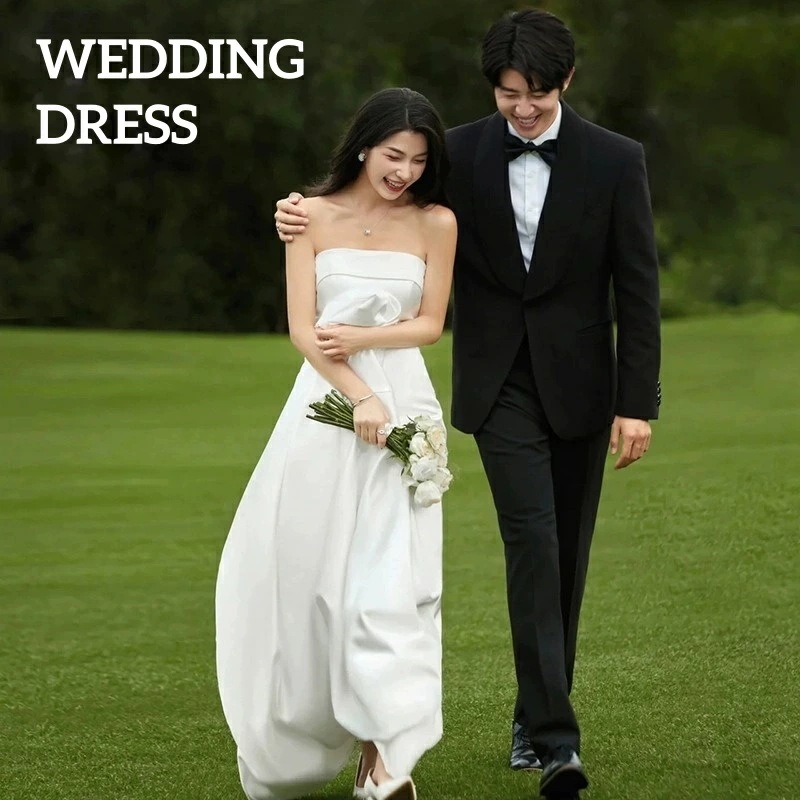 新品更新 結婚式 ウェディングドレス ロングドレス 花嫁ドレス エレガント 上品 きれいめ フランス風 高級感 メッシュ 撮影 宴会 パーティー 森系 チューブトップ 無地 ホワイト ファスナー 披露