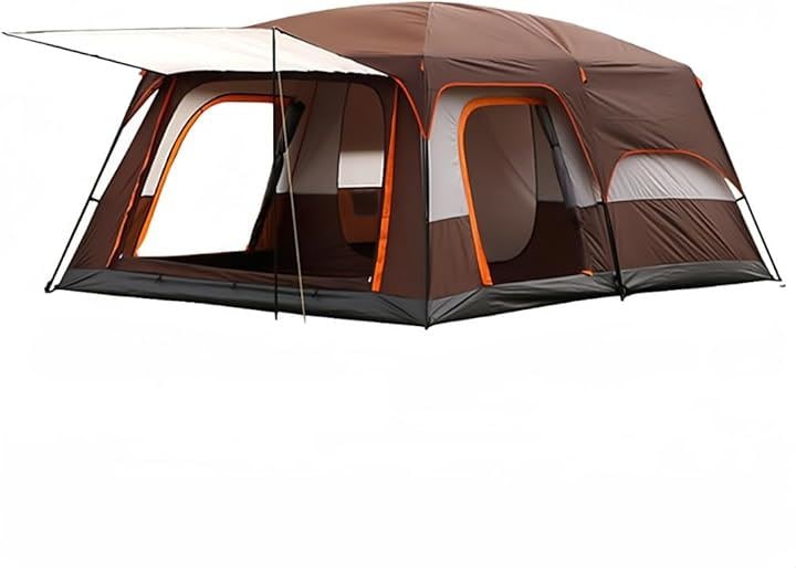 テント キャンピングテント ドームテント 2ルーム 二重層 設営簡単 uvカット加工 キャンプ アウトドア 前室付き メッシュ窓付き(ブラウン, 8～10人用)