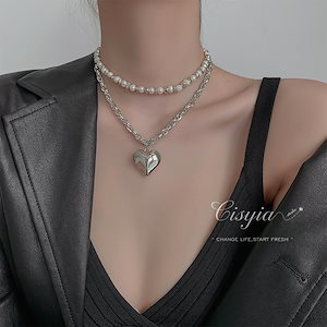 ダブルレイヤードスタックラブハートネックレス女性の真珠のネックレス2023新しい光豪華なニッチ鎖鎖ハイレベル感