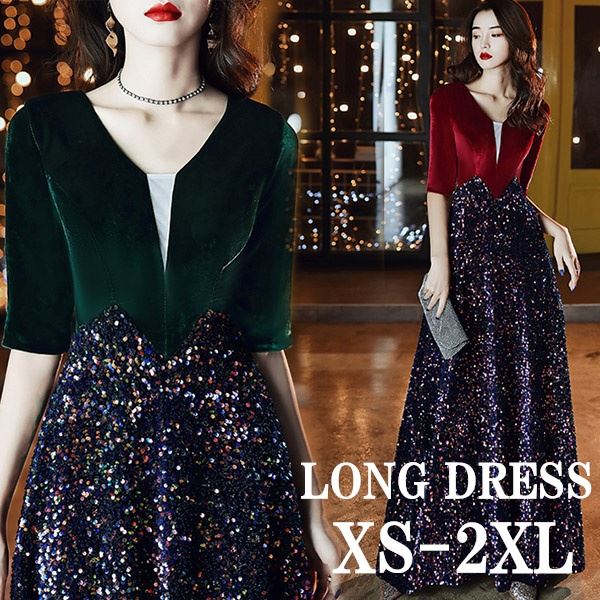 【送料無料】 ロングドレス 母親 結婚式 演奏会用ドレス 袖付き 大人 ピアノ 発表会 キラキラ パーティー ワンピース お呼ばれ Vネック パーティードレス フォーマルドレス イブニングドレス 体型 14,471円