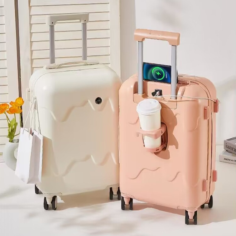 アイスクリーム高額スーツケース 女性 カップホルダー かわいい 学生旅行 20インチ 搭乗回転ホイール 丈夫なトロリーケース