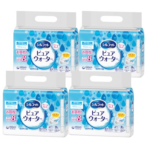 【Amazon.co.jp限定】シルコット ピュアウォーター ウェットティッシュ 純水99％ ノンアルコールタイプ 詰替 1856枚（58枚×8個×4）ユニチャーム[ケース品]