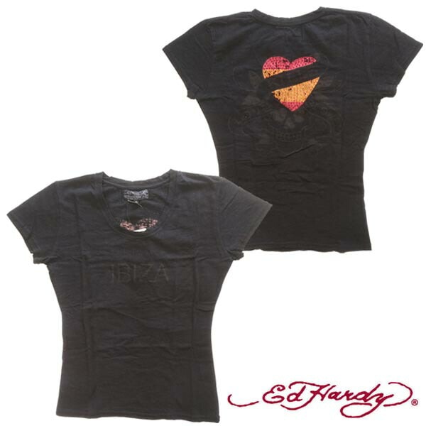 【セール】エドハーディー レディース 半袖 Tシャツ 【200種類の品揃え】 Ed Hardy IBIZA LOVE KILLS SLOWRY ラブキル　ブラック  ストーン  正規品 Ed Hardy 【セール】エドハーディー レディース 半袖 Tシャツ