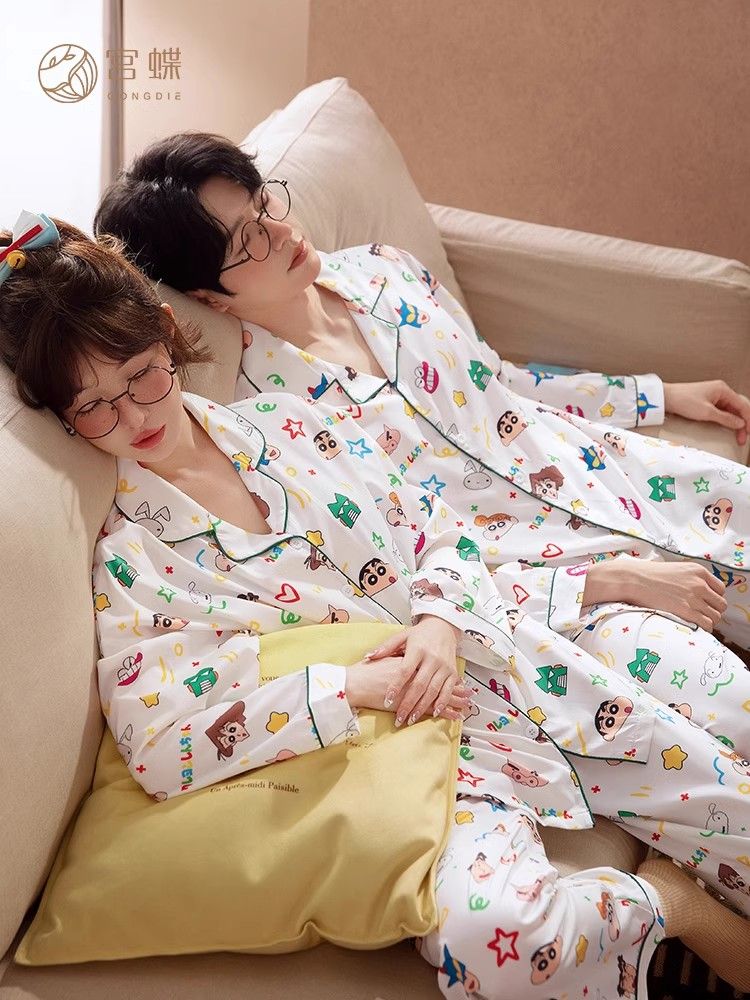 3日以内に出荷 宮蝶【軽くて柔らかい】クレヨンしんちゃんカップルパジャマ春秋純綿長袖男女同型ホームウェアセット 9月の新型 5,002円
