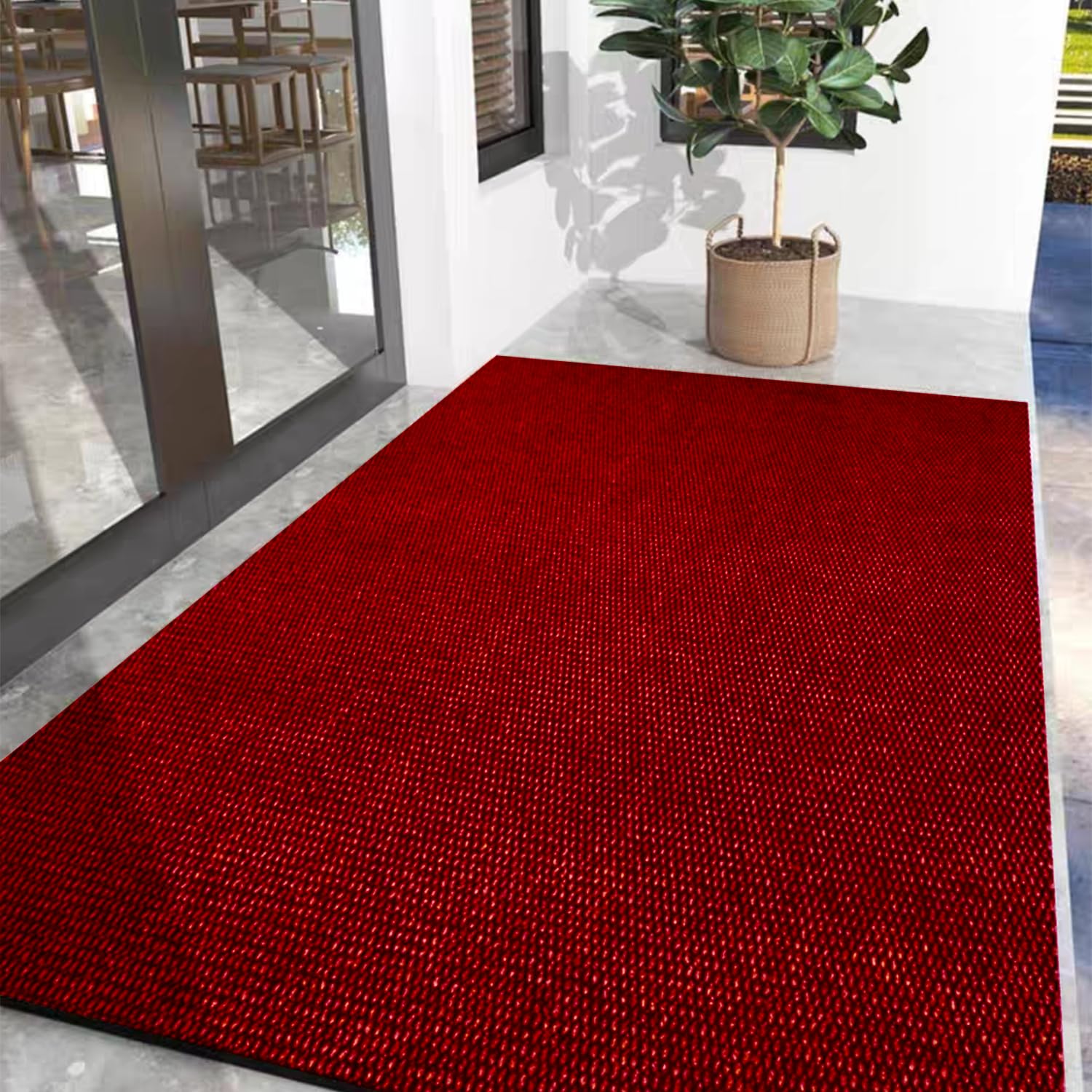 玄関マット キッチンマット屋外 室内 滑り止め 業務用 無地 大判 マット シンプル 泥落とし 足ふきマット（レッド90*150）