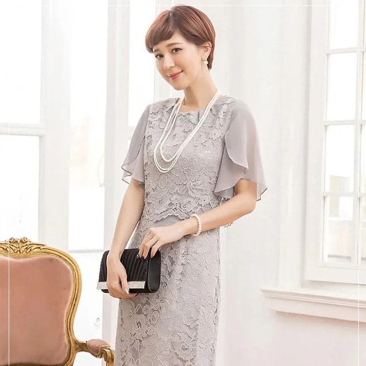 パーティードレスワンピース袖あり結婚式フォーマルワンピースフォーマルドレス膝丈半袖お呼ばれ結婚式