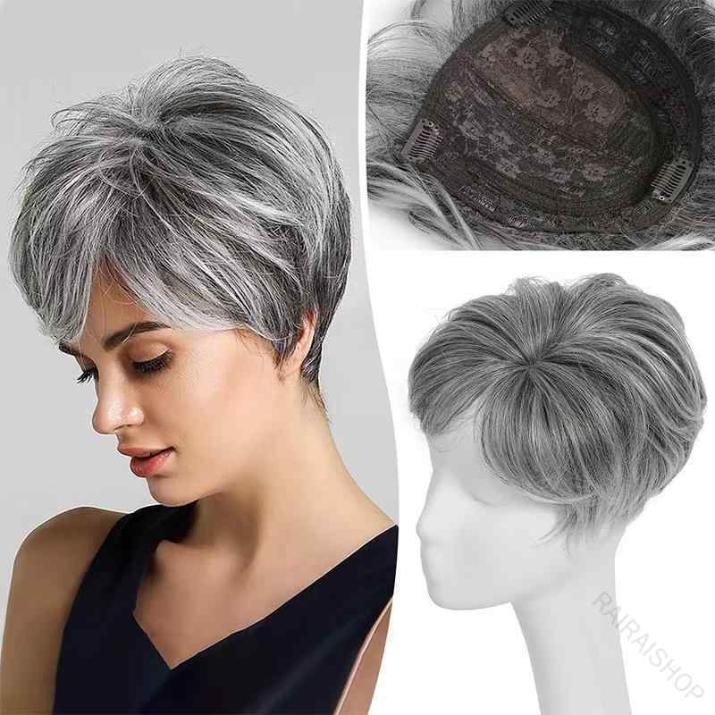 【新商品を厳選】レディース ヘアピース 部分 ウィッグ 15cm ショート カール ボリュームアップ 白髪隠し 薄毛 銀髪 グレー アッシュ 女性用