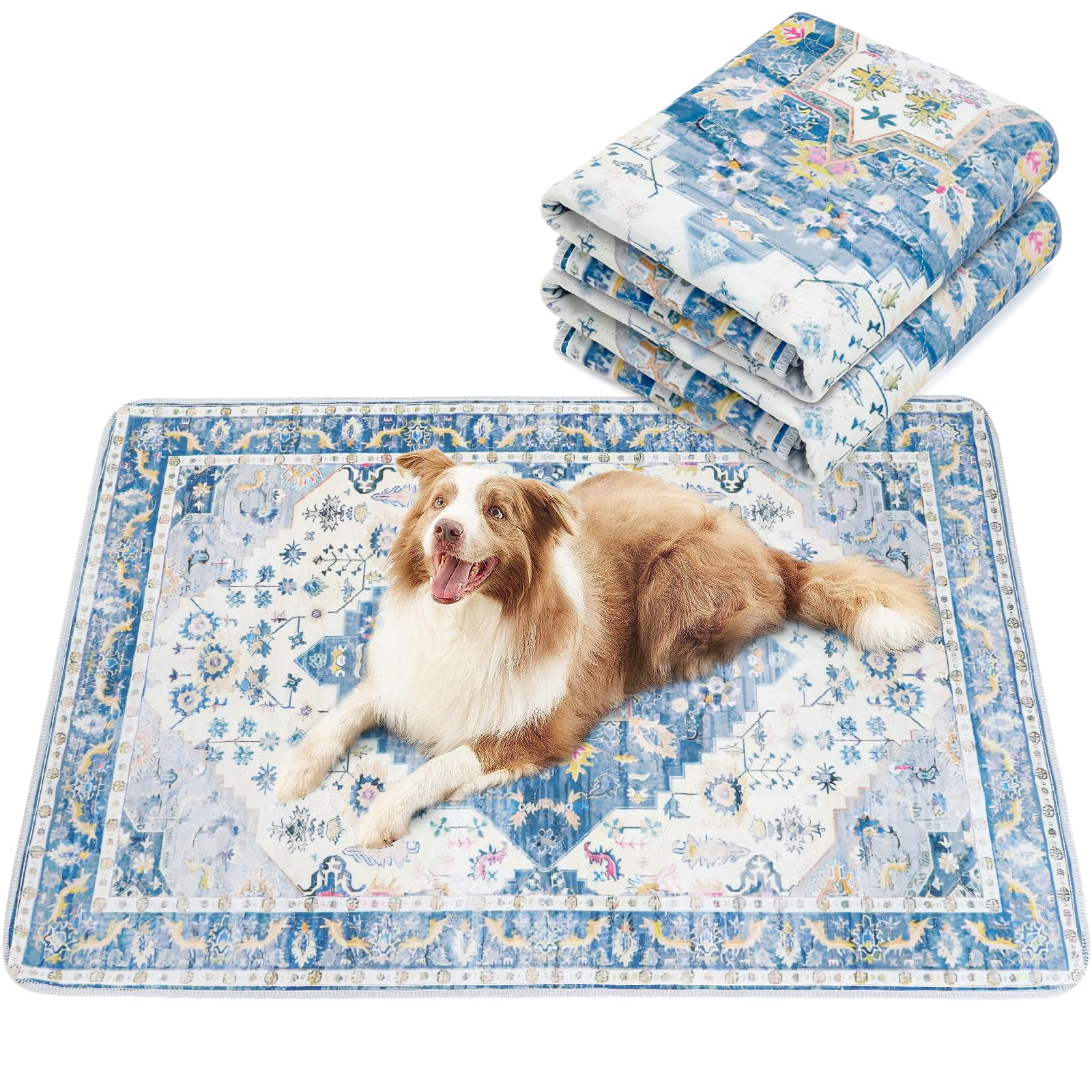 ULIGOTA洗える ペットシーツ 犬 猫用 洗えるペットマット おしっこマット ペットマット エスニック柄 下敷きマット 洗える 速乾 繰り返し使える（122×81cm 青）