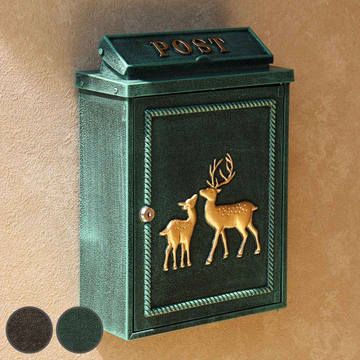 ポスト 壁掛け Deer 郵便ポスト 郵便 郵便受け デザインポスト 壁掛けポスト 鍵付き 鋳物 新聞受け メールボックス スリム 縦型 鍵 一戸建て 屋外 玄関 壁 本体 A4 角2 鉄 鹿